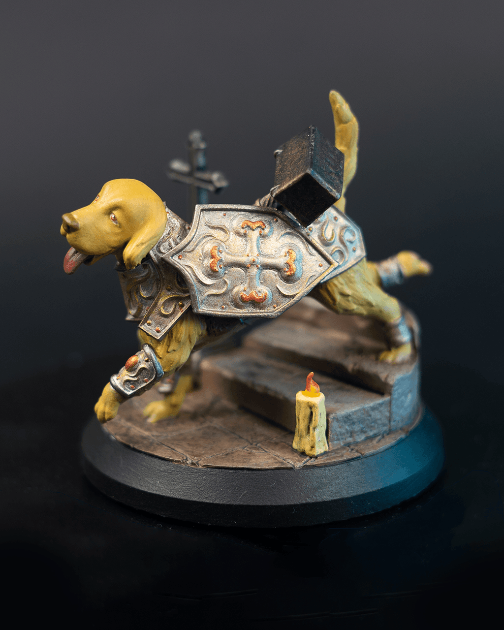 BuildInk 3D Printed Dog Paladin Miniature – 75mm Fantasy Resin Model with Scenic Base – Unpainted Gray for Painting – Tabletop RPG & Collector Display