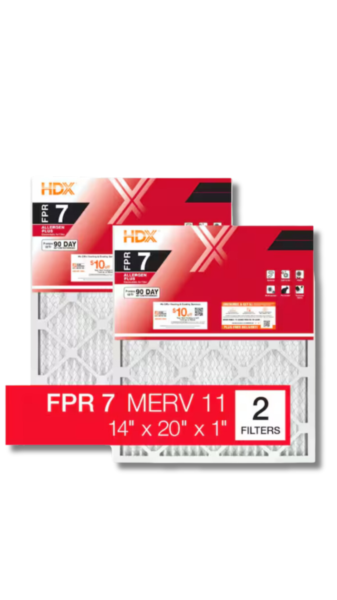 14 in. x 20 in. x 1 in. Allergen Plus Pleated Furnace Air Filter FPR 7, MERV 11 (2-Pack)