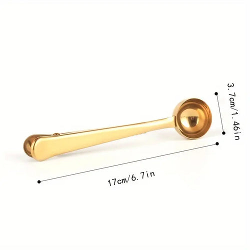 2-in-1 Stainless Steel Coffee Scoop &amp; Bag Clip | Gold Finish