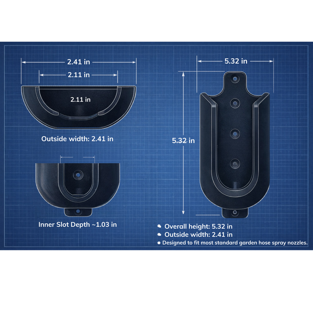 3D Printed Garden Hose Nozzle Holder – Wall Mount Spray Gun Holder – Universal Hose Sprayer Rack – Durable PETG Bracket