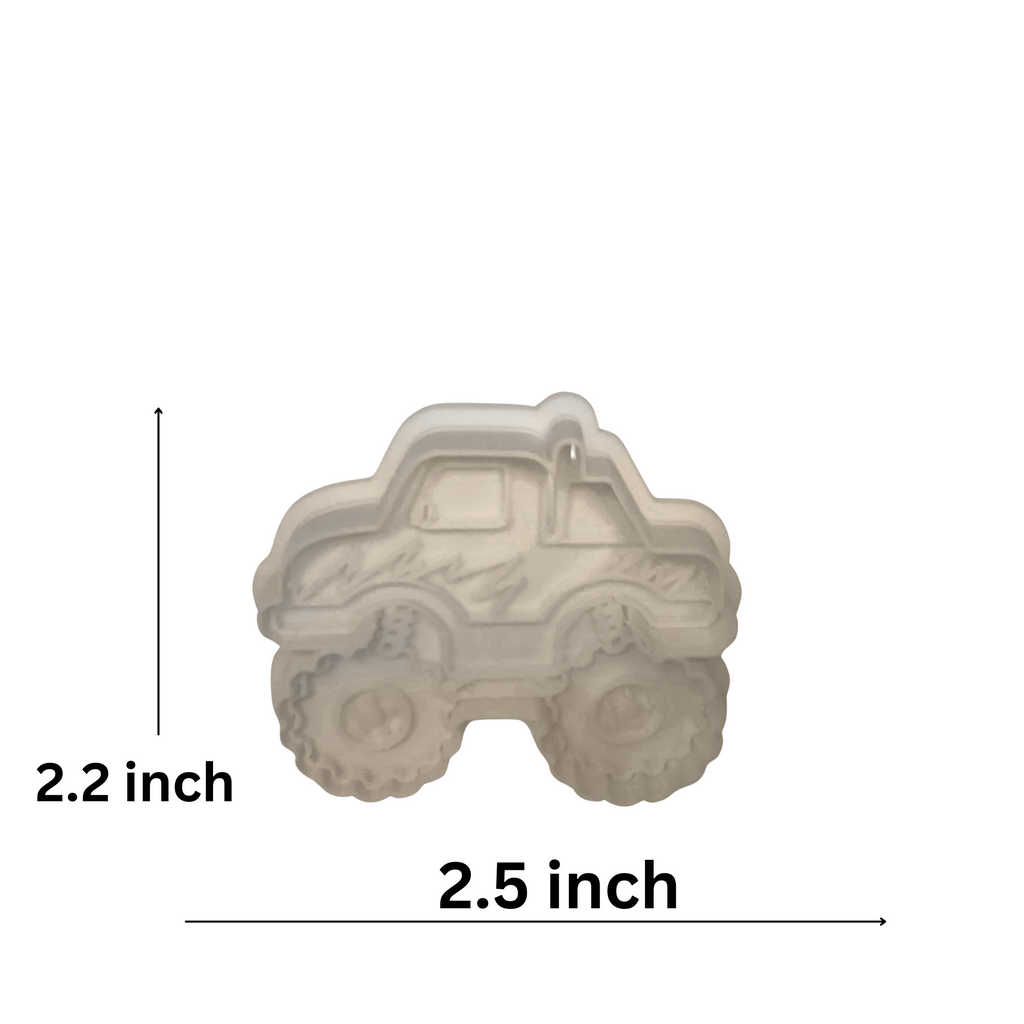 BuildInk Monster Truck Clay Cutter Set – 2 PCS 3D Printed Polymer Clay Cutters – 3.5" & 2.5" – Stamp & Outline Tools – Random Color – for Kids Crafts, DIY, and Baking