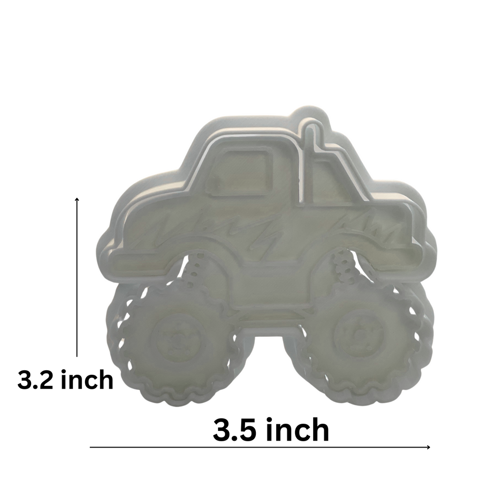 BuildInk Monster Truck Clay Cutter Set – 2 PCS 3D Printed Polymer Clay Cutters – 3.5" & 2.5" – Stamp & Outline Tools – Random Color – for Kids Crafts, DIY, and Baking