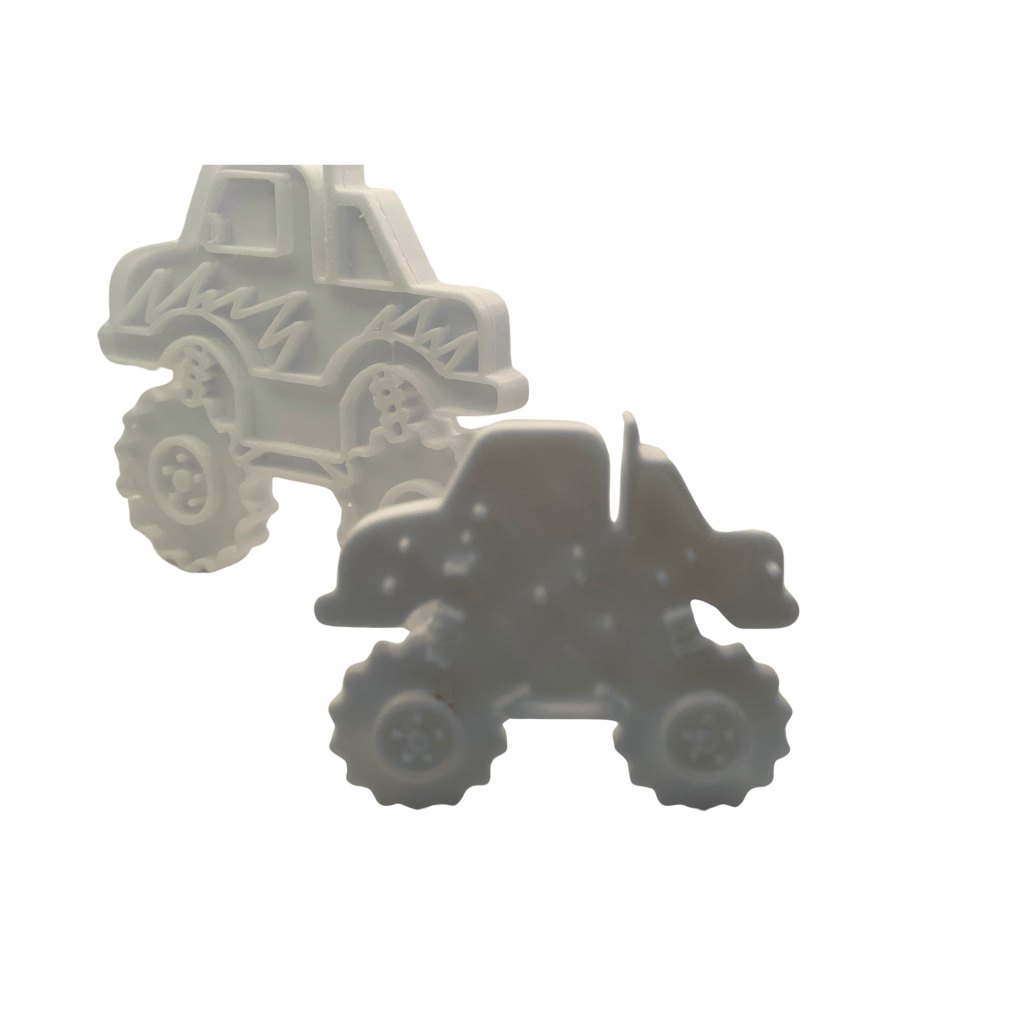 BuildInk Monster Truck Clay Cutter Set – 2 PCS 3D Printed Polymer Clay Cutters – 3.5" & 2.5" – Stamp & Outline Tools – Random Color – for Kids Crafts, DIY, and Baking