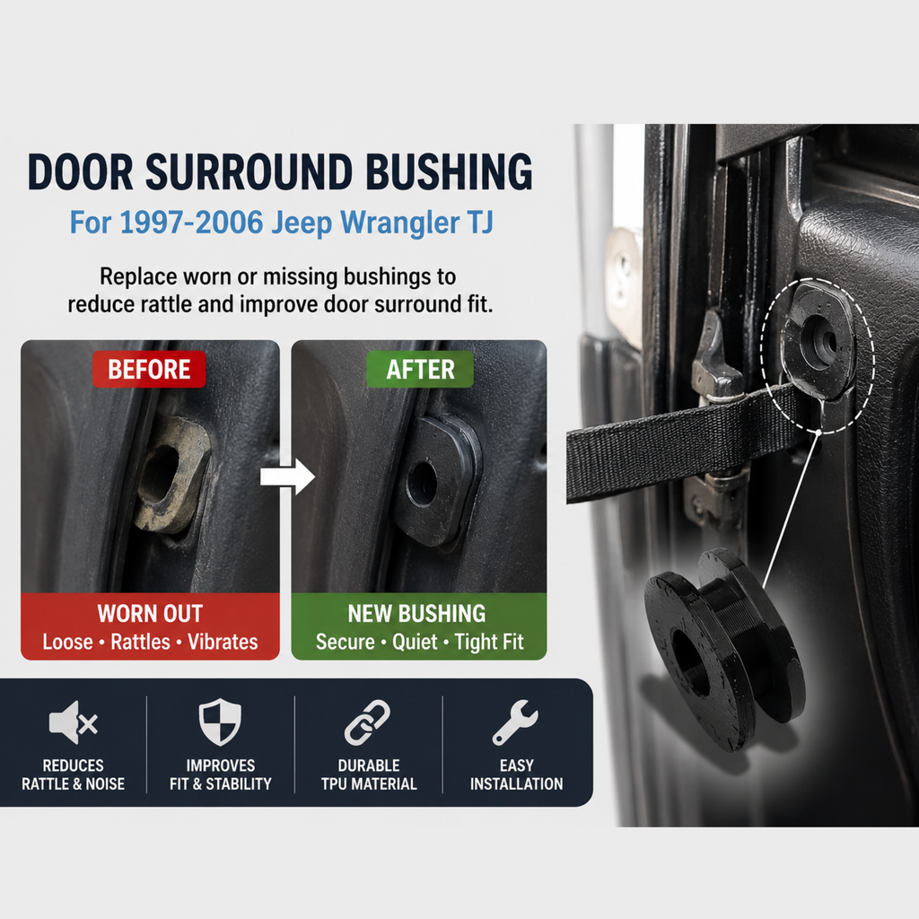 Jeep TJ Door Surround Bushings 1997-2006 TPU Replacement 4 Pack Black