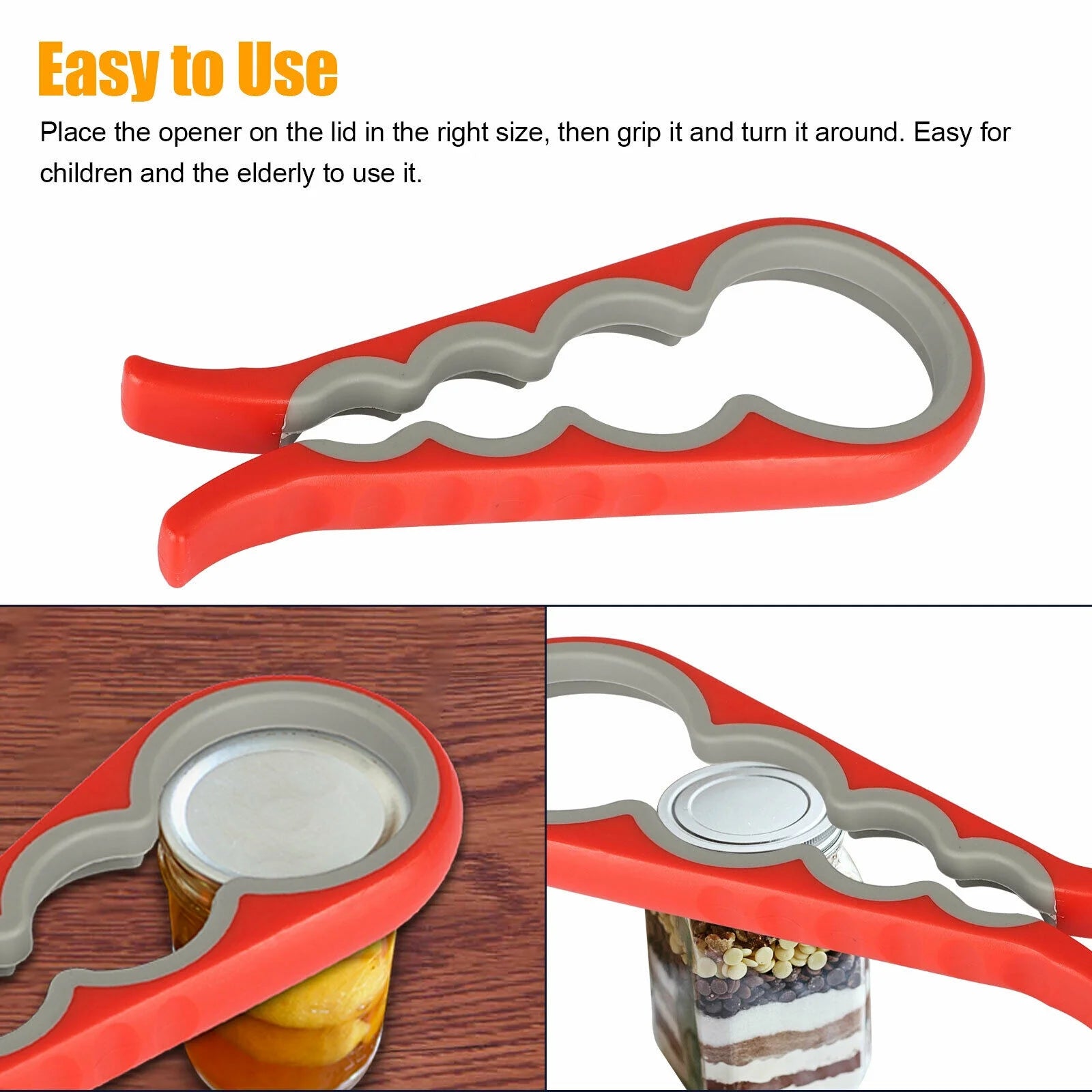 Set, 4-in-1 Rubber Can and Lid Open Gripper, Silicone Pad,Easy Multi Kitchen Tools