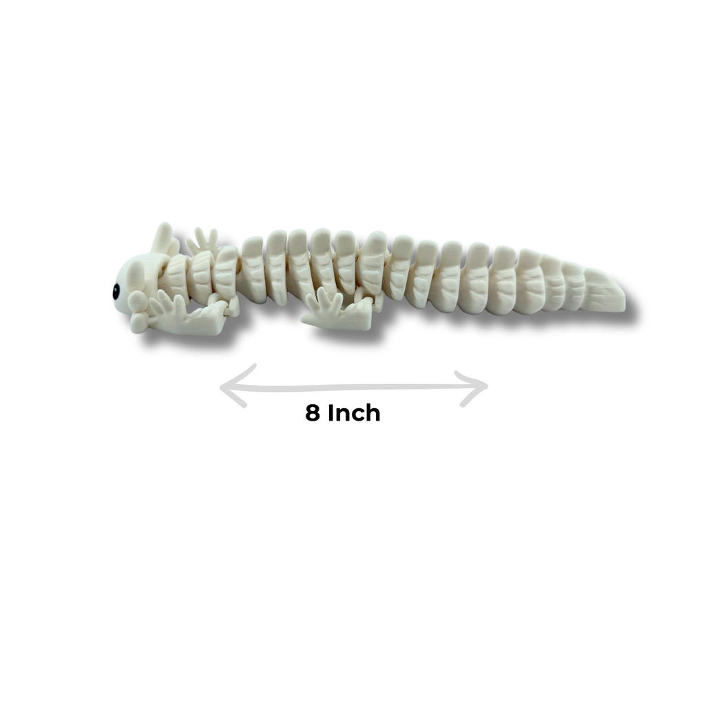 BuildInk Articulated Axolotl White 8 Inch 3D Printed Flexible Figure