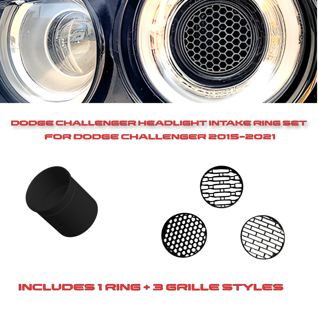 BuildInk™ Headlight Cold Air Intake Ring with Grille – Compatible with Dodge Challenger 2015–2021 – 3D Printed Automotive Accessory