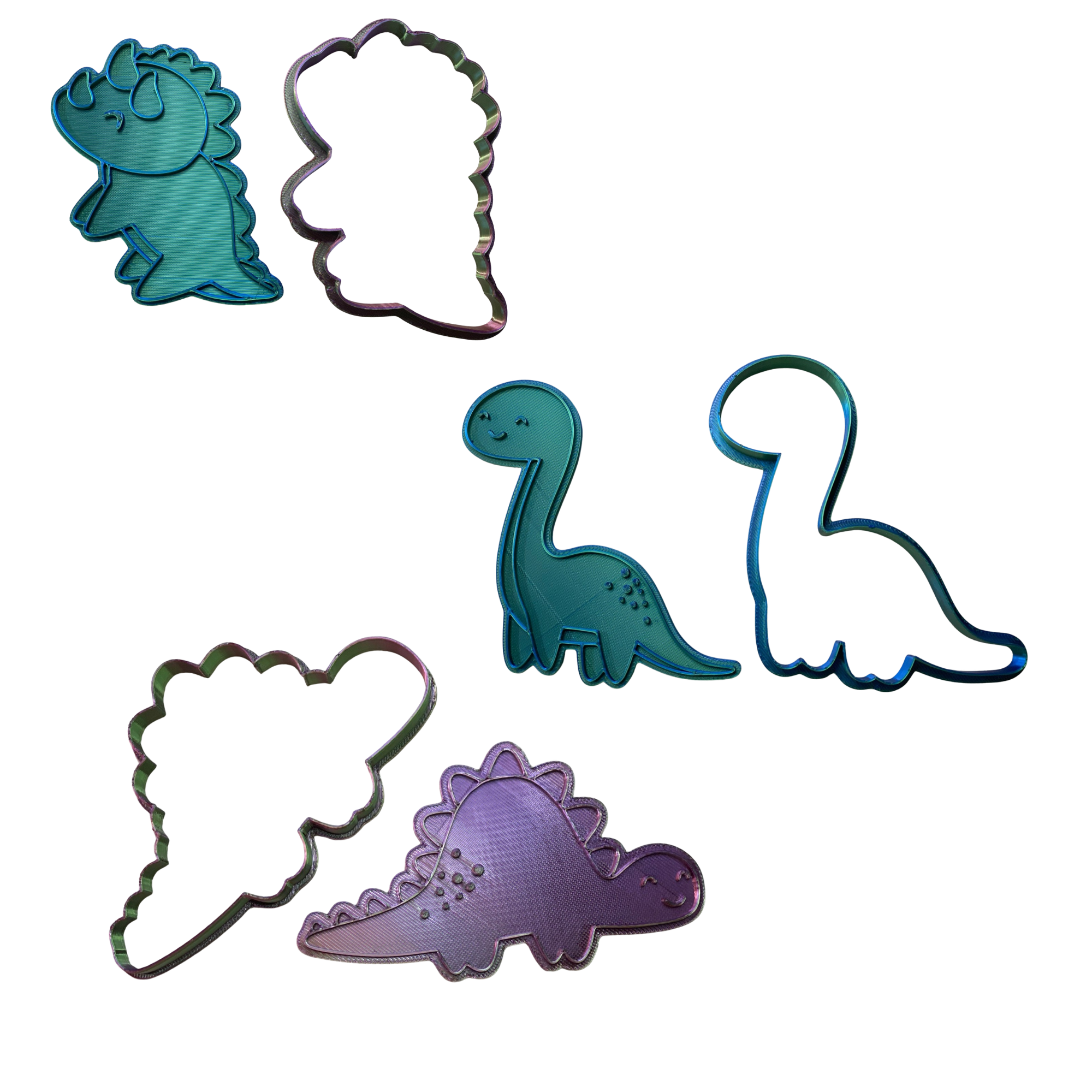 BuildInk Dinosaur Cookie Cutter Set – 3D Printed Dino Shapes – Triceratops, Stegosaurus, Brontosaurus – Multi-Color PLA Cutters for Fun Baking or Crafts