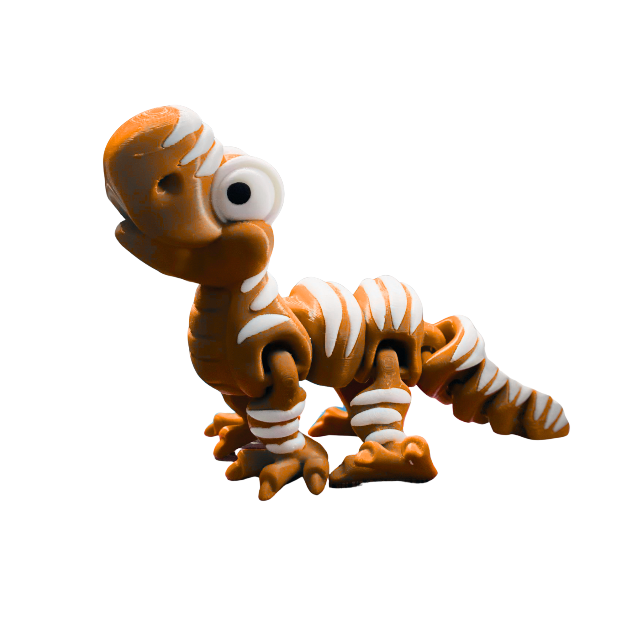 3D Printed Articulated Dinosaur Toy - Posable Collectible Figure (Bright Orange/White)