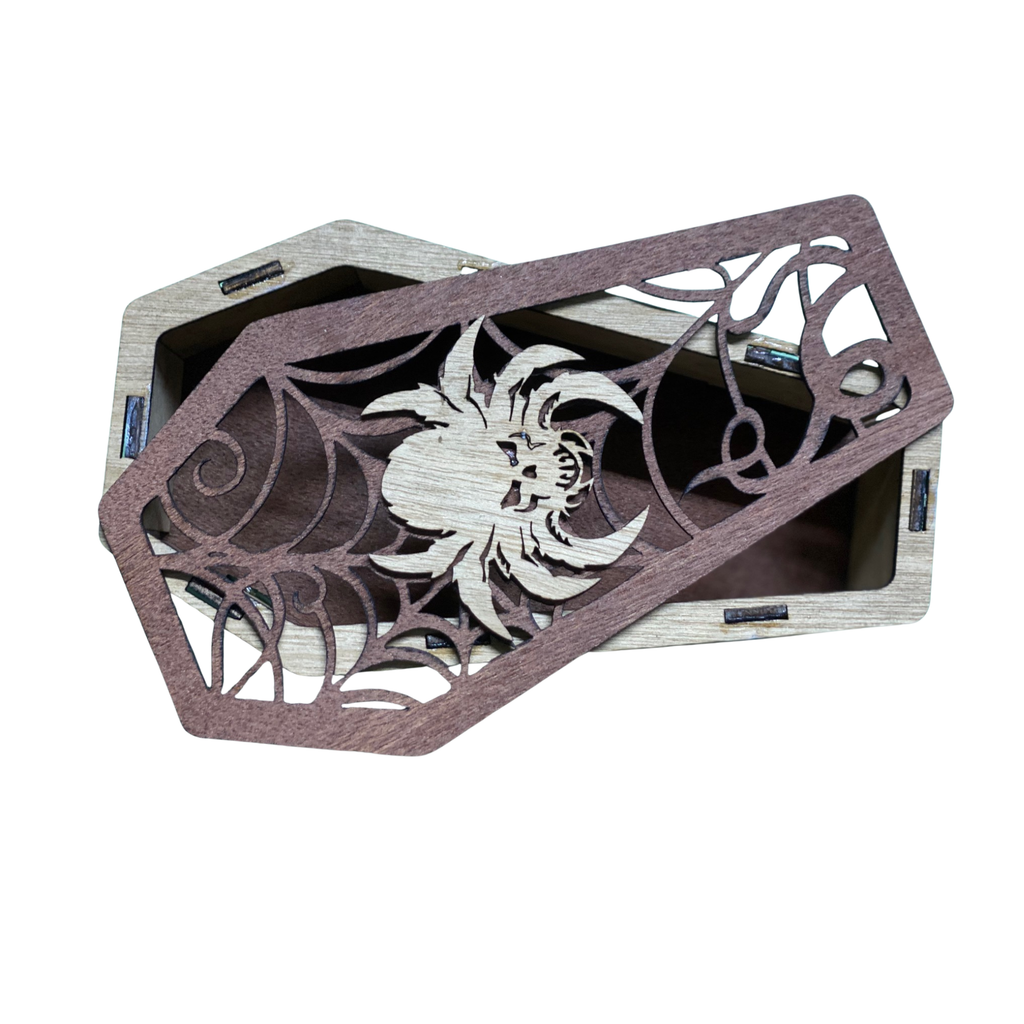 🕷️ Laser-Engraved Wooden Storage Box - Spider Web Dice / Miniature Case 🎲