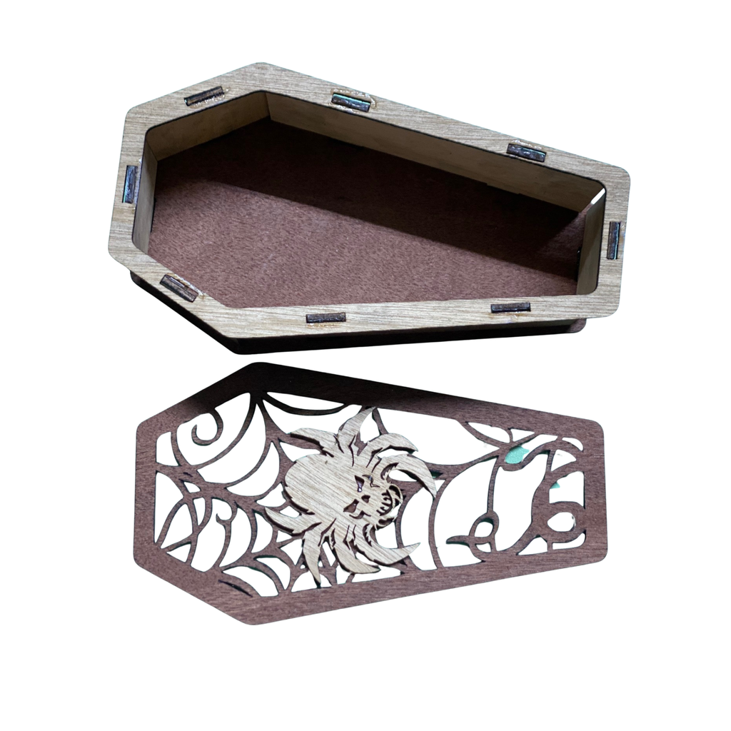 🕷️ Laser-Engraved Wooden Storage Box - Spider Web Dice / Miniature Case 🎲