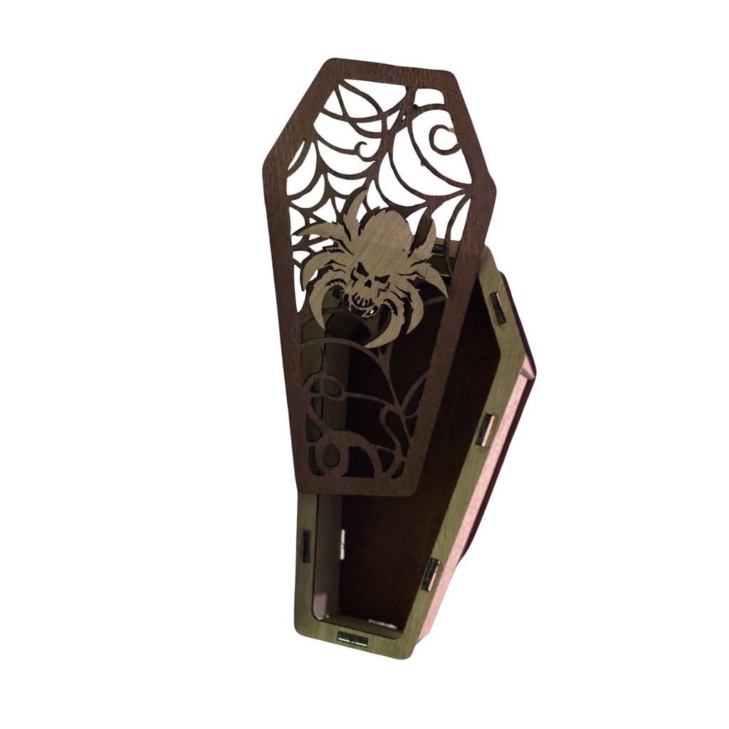 🕷️ Laser-Engraved Wooden Storage Box - Spider Web Dice / Miniature Case 🎲