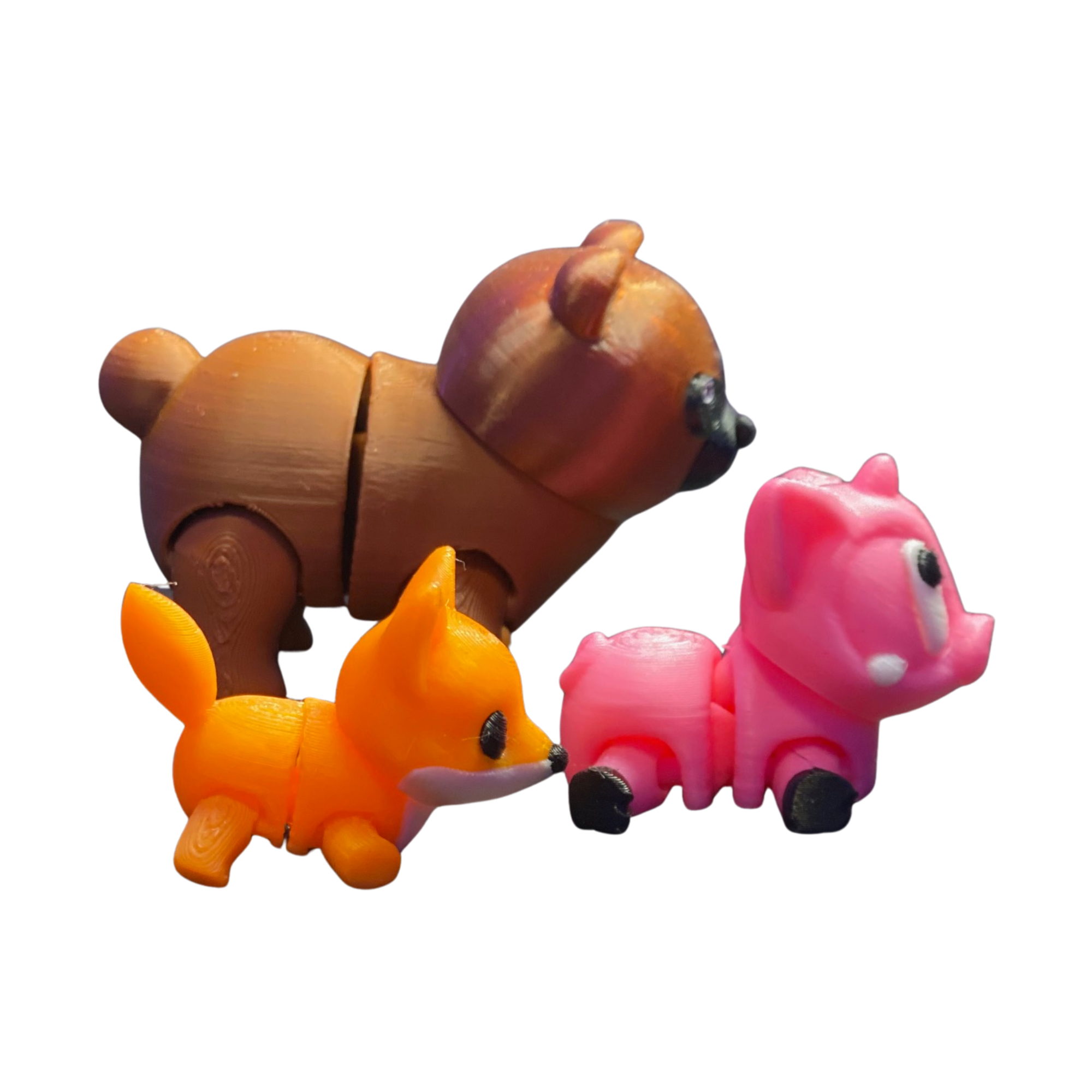 3 Pack 3D Printed Mini Animals - Fox Pig Bear Figurine Set