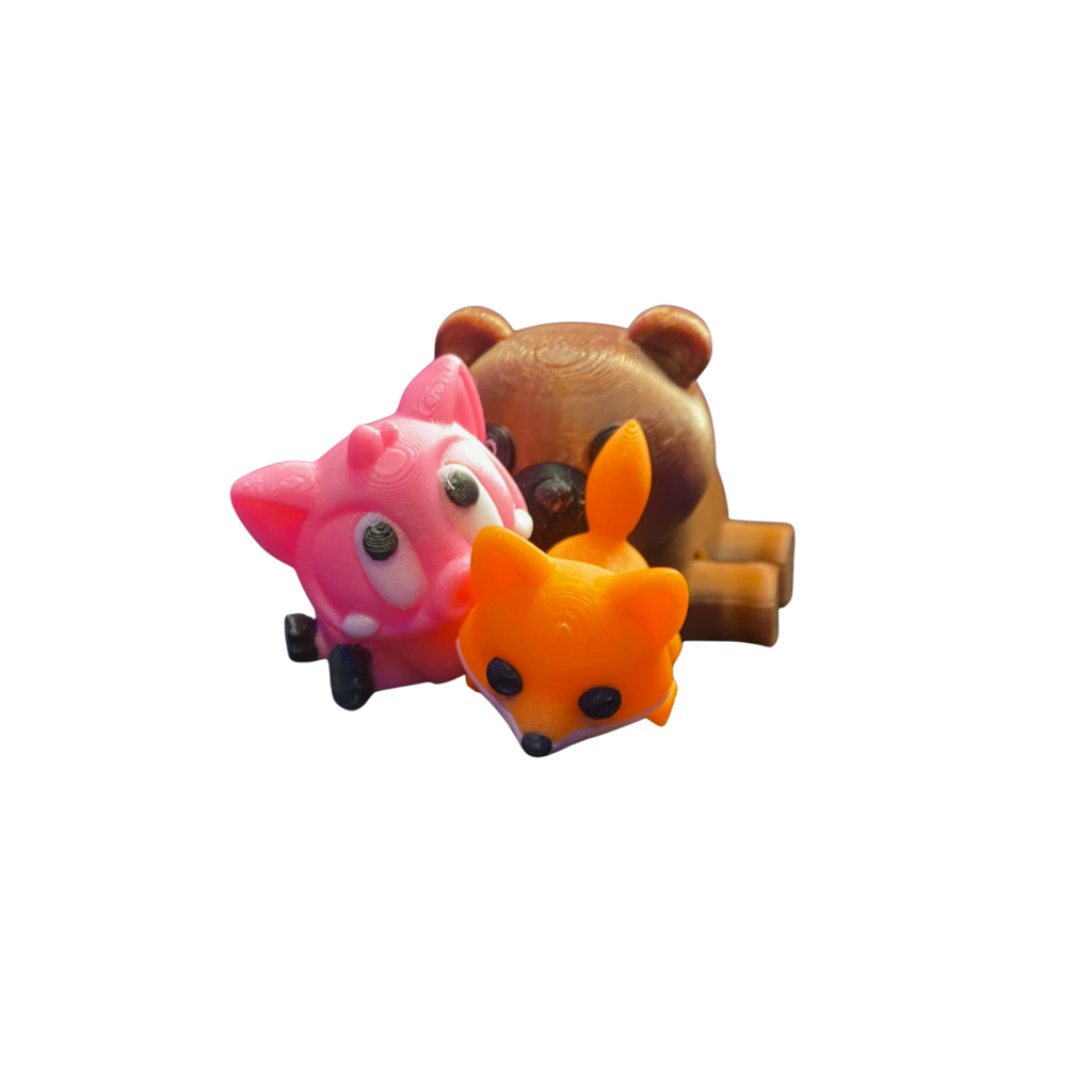 3 Pack 3D Printed Mini Animals - Fox Pig Bear Figurine Set