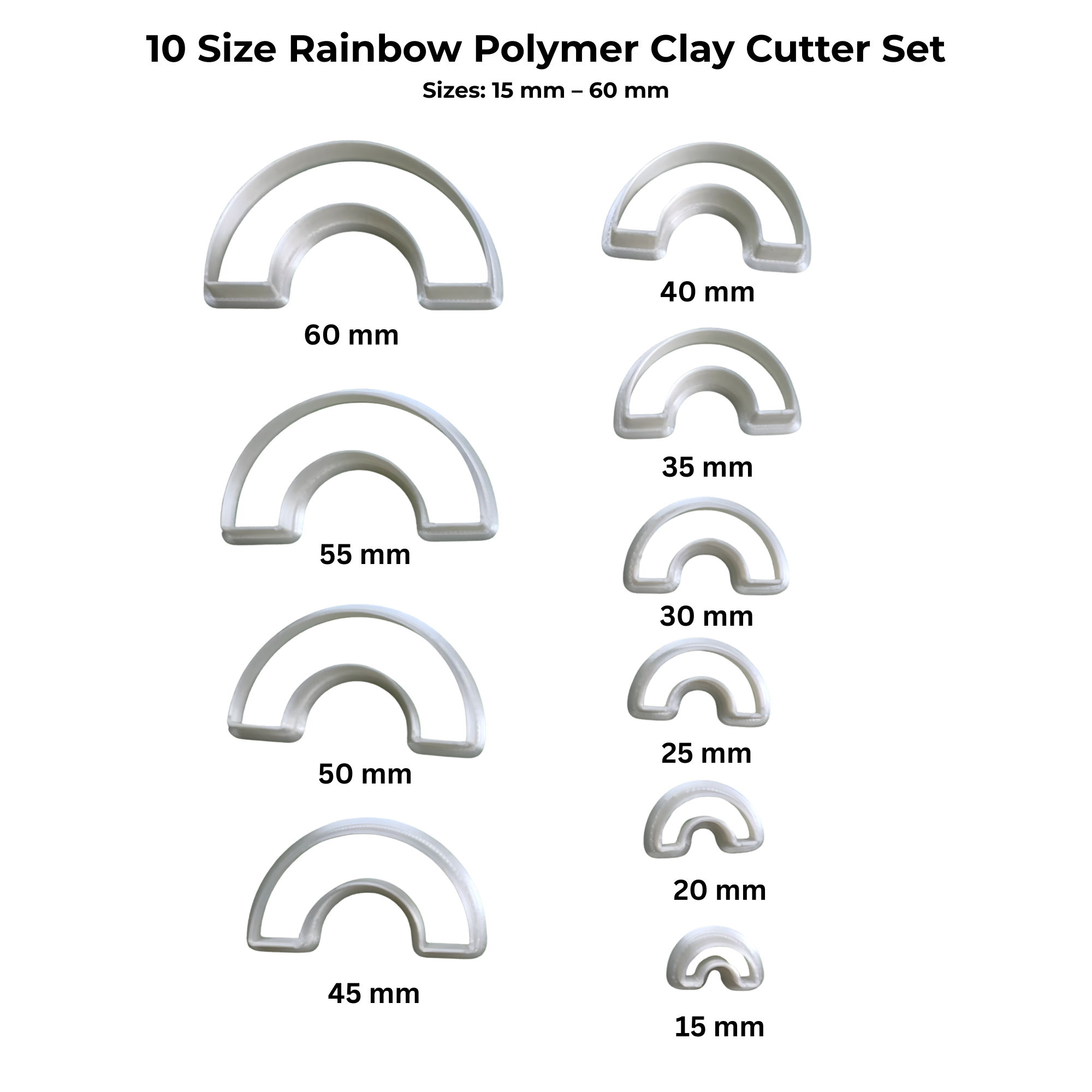 10 Size Rainbow Polymer Clay Cutter Set 15-60mm Arch Clay Cutters Jewelry