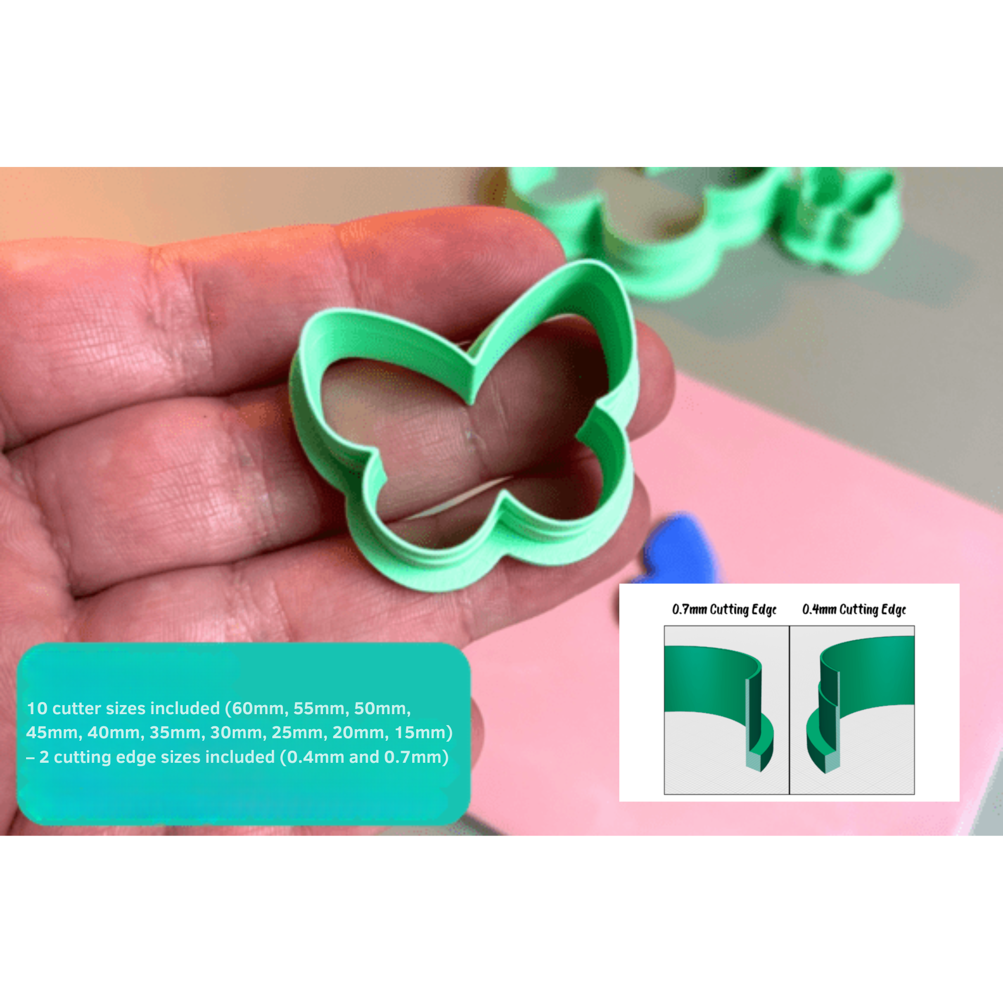 Butterfly Clay Cutter Set – 10 Sizes – Dual Edge 3D Printed – Polymer Clay Tool