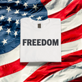 FREEDOM T-Shirt – Patriotic White Gildan G5000 Tee with Bold Black Vinyl Print – All Sizes