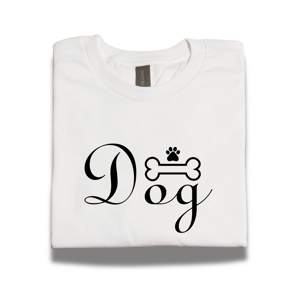 Dog Graphic T-Shirt – White Tee with Black Vinyl Print – Pet Lovers Gift – Unisex Sizes S–3XL