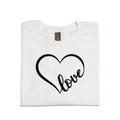 LOVE Heart T-Shirt – White Cotton Tee with Black Heart & Script Print – Unisex Casual Top