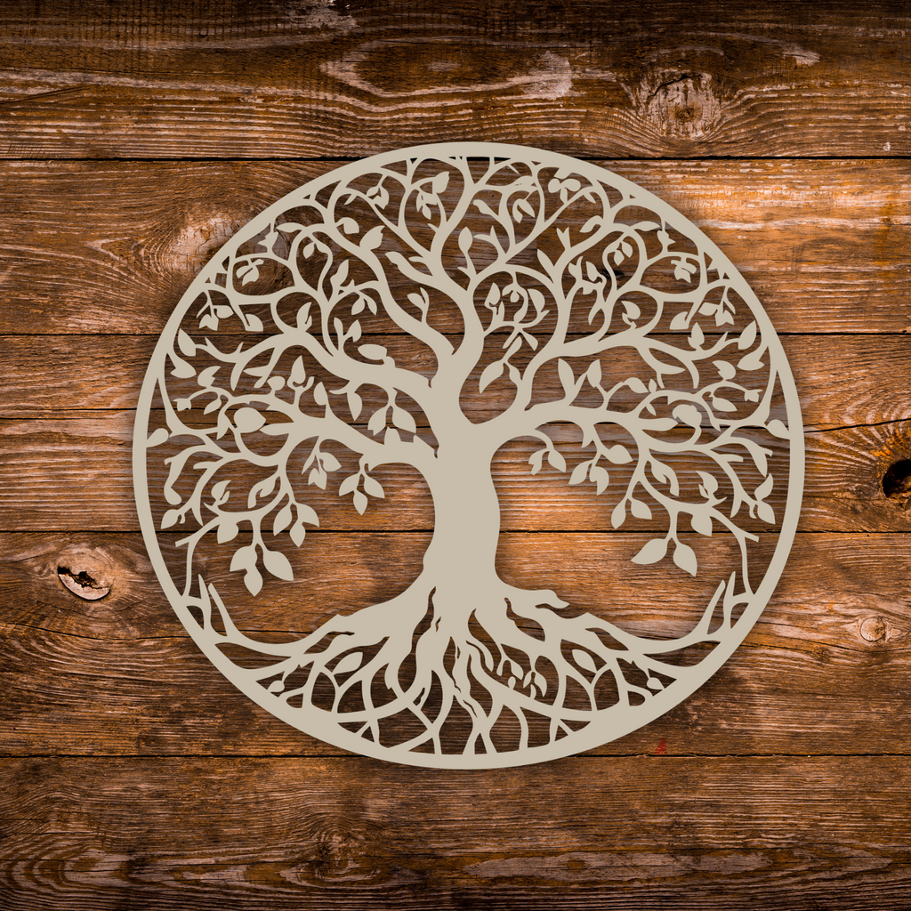 Unpainted Wooden Tree of Life Wall Art – 11.5 Inch Round – 3.5mm Thick Laser Cut Natural Wood