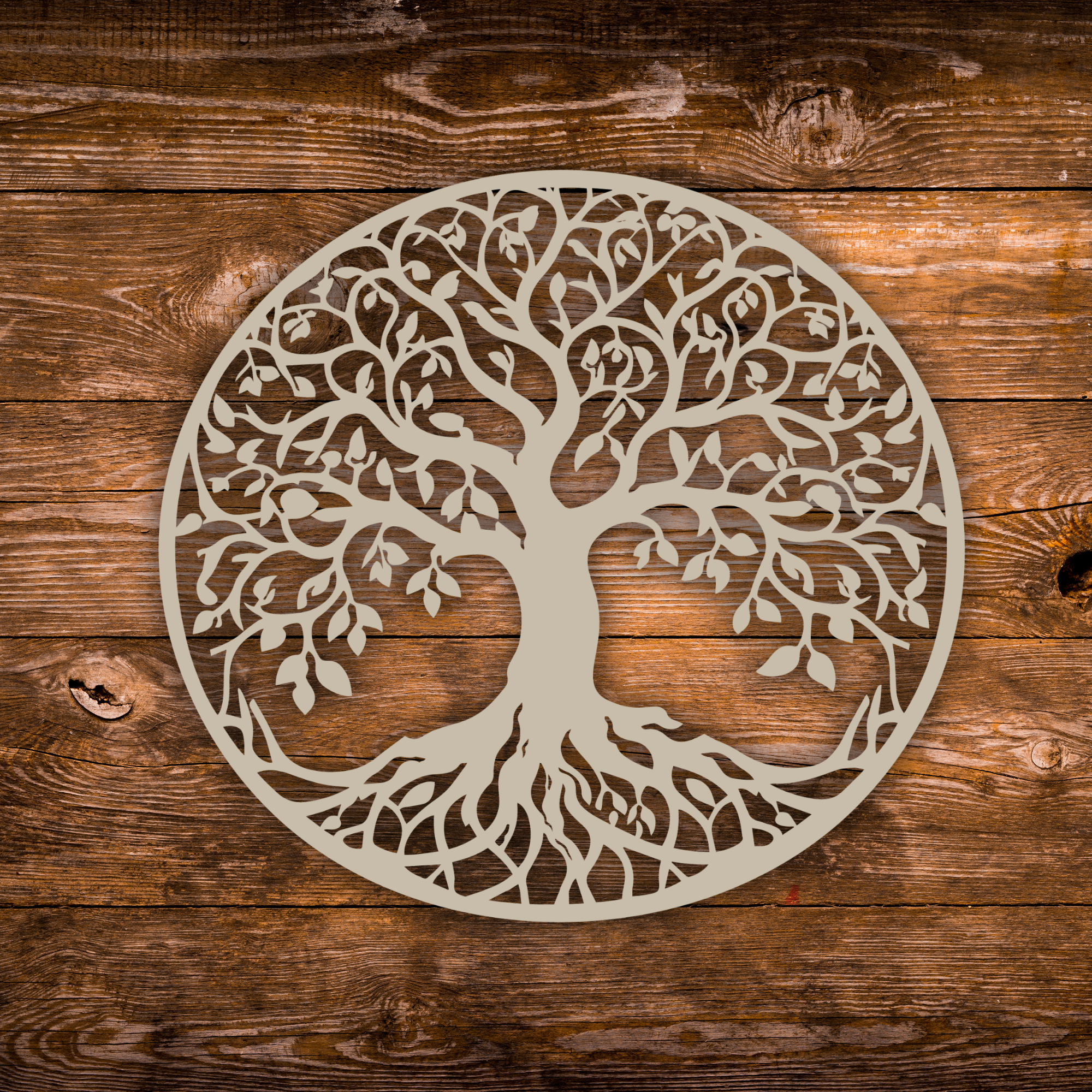 Unpainted Wooden Tree of Life Wall Art – 11.5 Inch Round – 3.5mm Thick Laser Cut Natural Wood