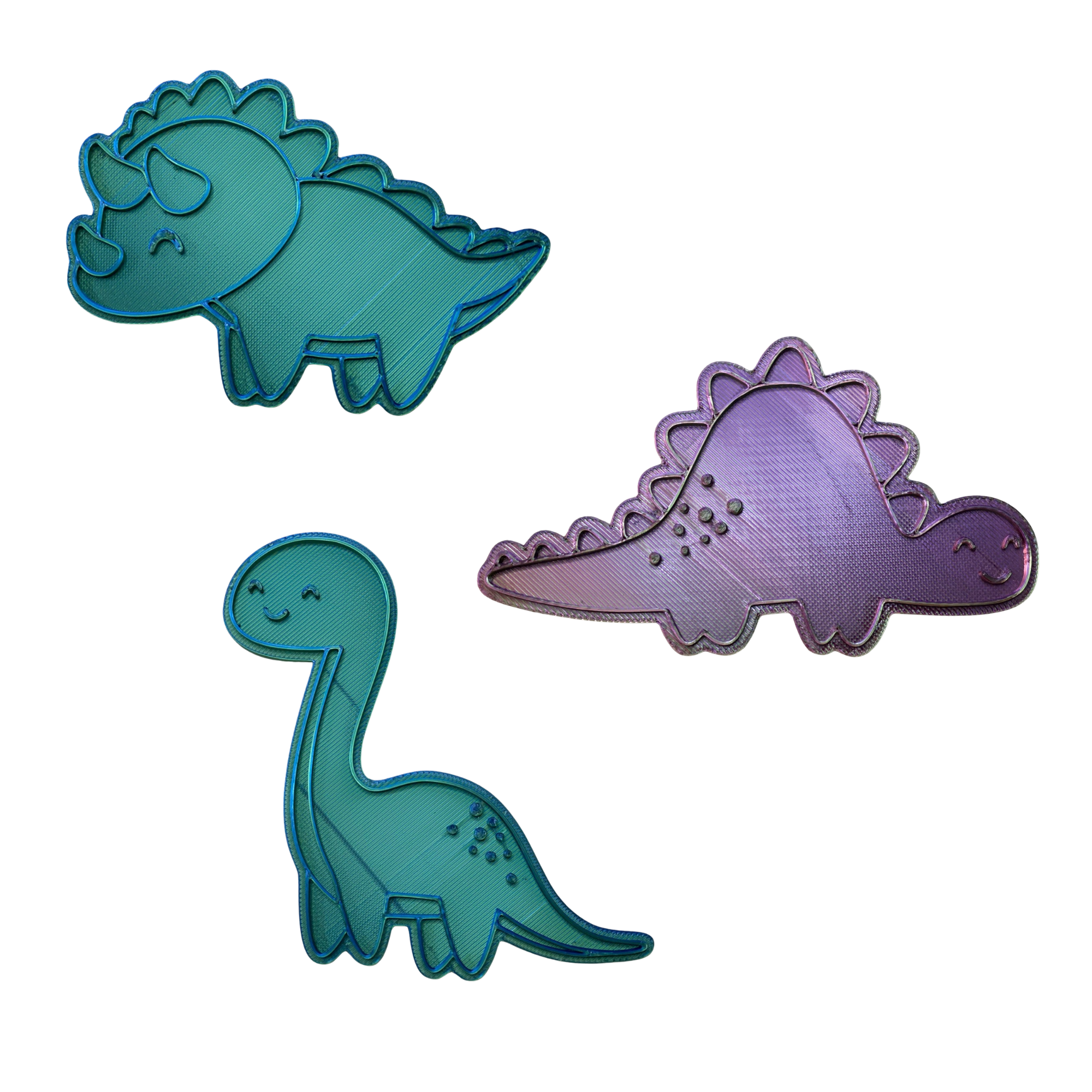 BuildInk Dinosaur Cookie Cutter Set – 3D Printed Dino Shapes – Triceratops, Stegosaurus, Brontosaurus – Multi-Color PLA Cutters for Fun Baking or Crafts