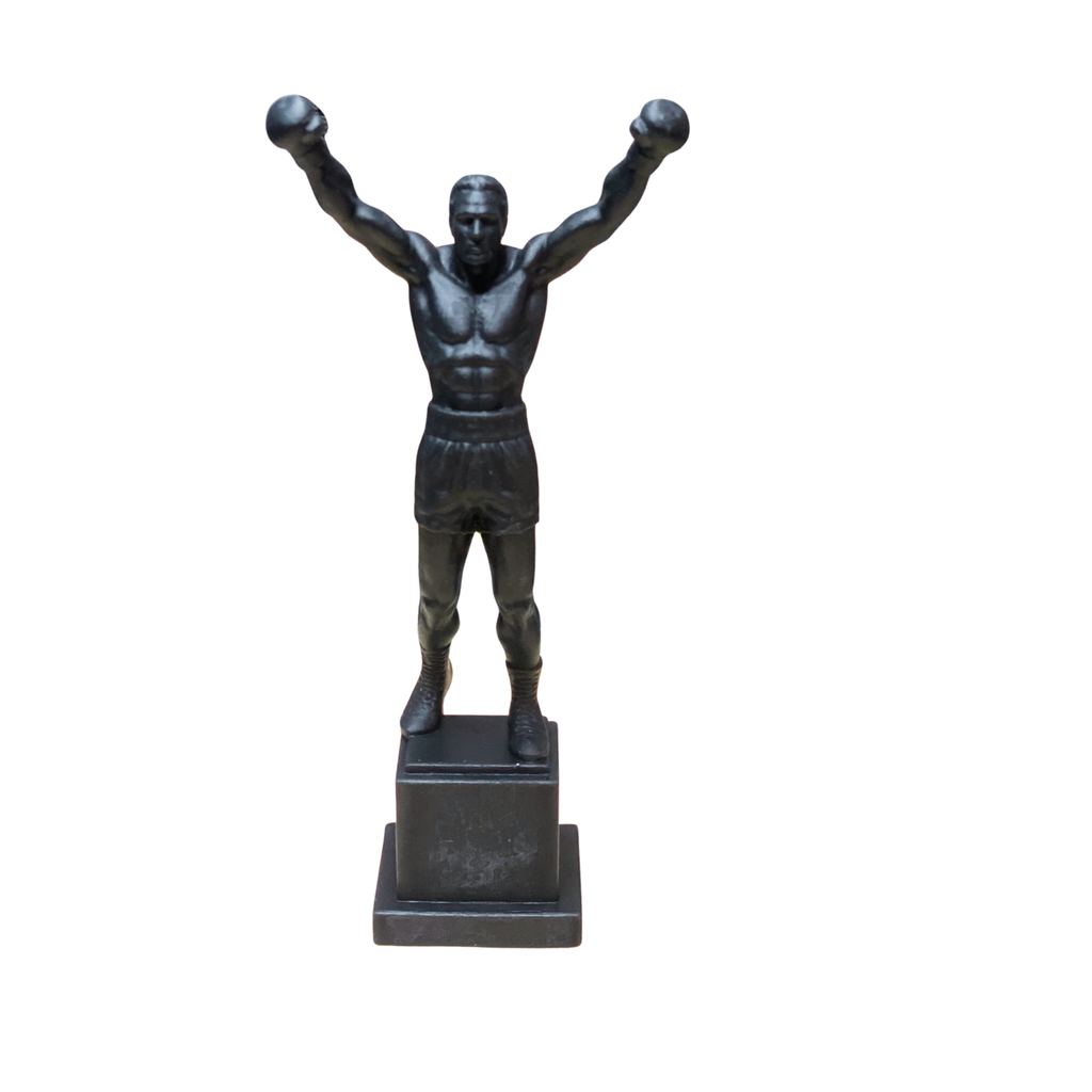 6x2 Black Resin Boxing Champion Mini Statue – Victory Pose on Base