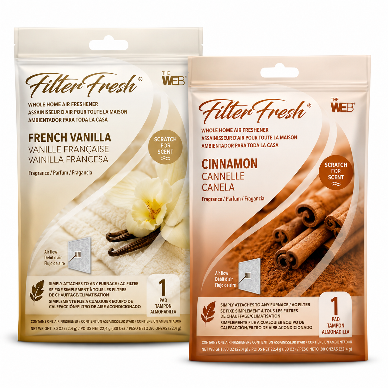 FilterFresh Whole Home Air Freshener Pads Variety Pack – French Vanilla & Cinnamon – 2 Pack (1 Vanilla + 1 Cinnamon) – HVAC / Furnace AC Filter Freshener Pads
