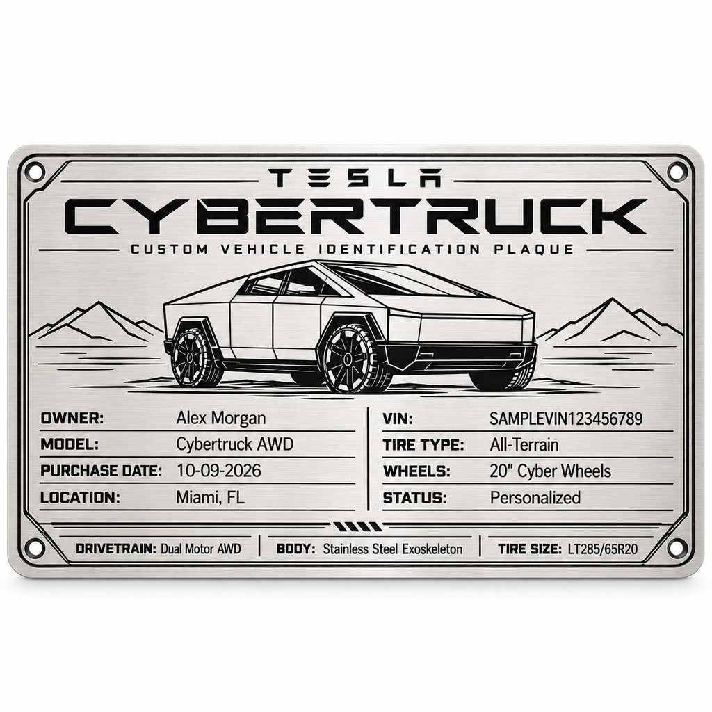 Custom Metal Vehicle ID Plaque - Laser Engraved Stainless Steel