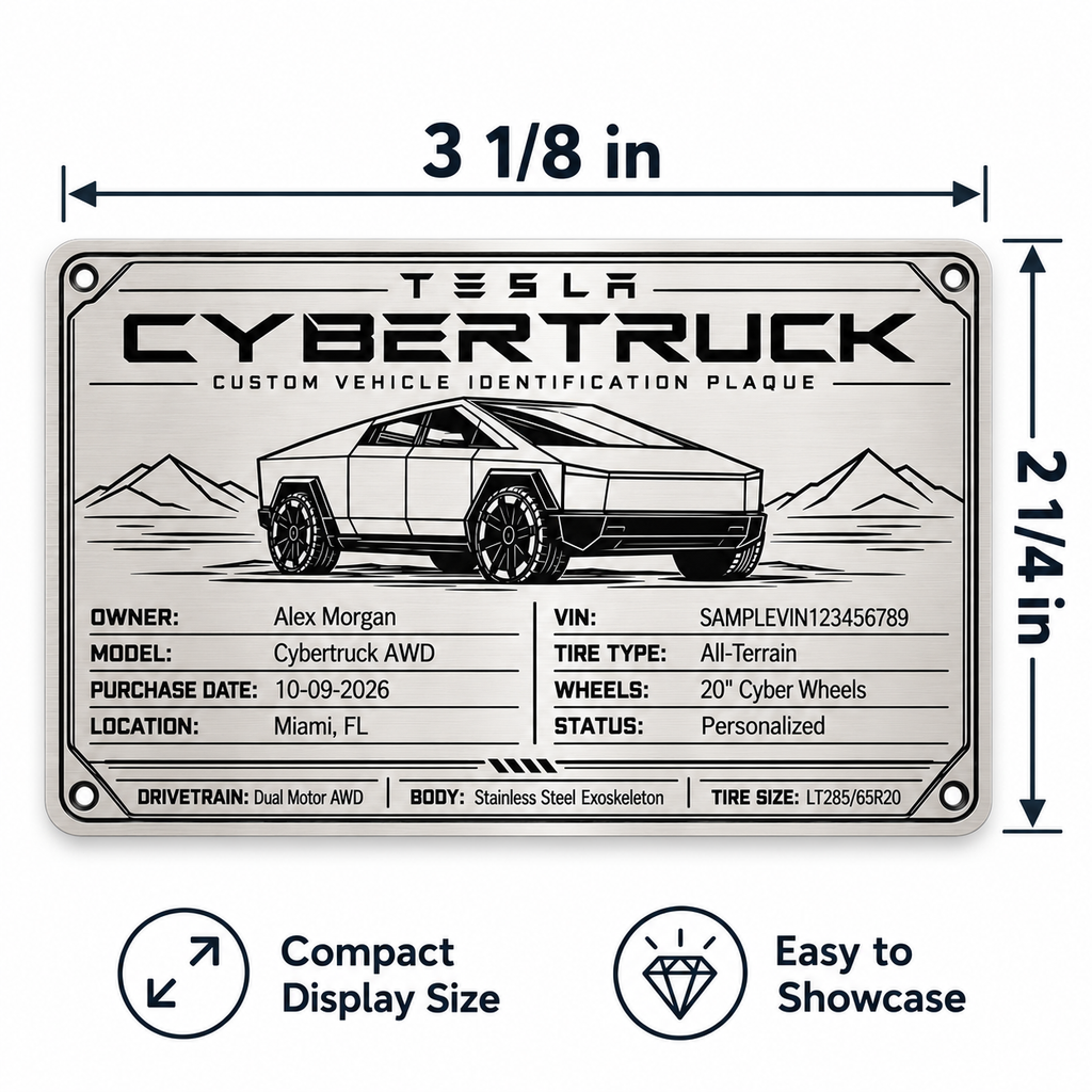 Custom Metal Vehicle ID Plaque - Laser Engraved Stainless Steel