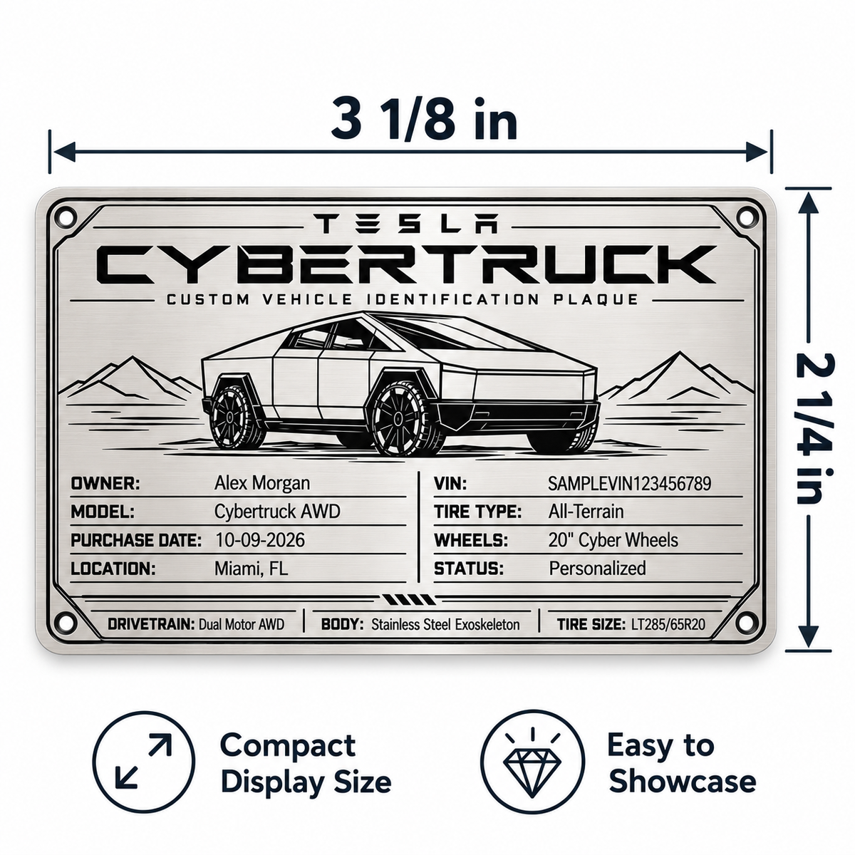 Custom Metal Vehicle ID Plaque - Laser Engraved Stainless Steel