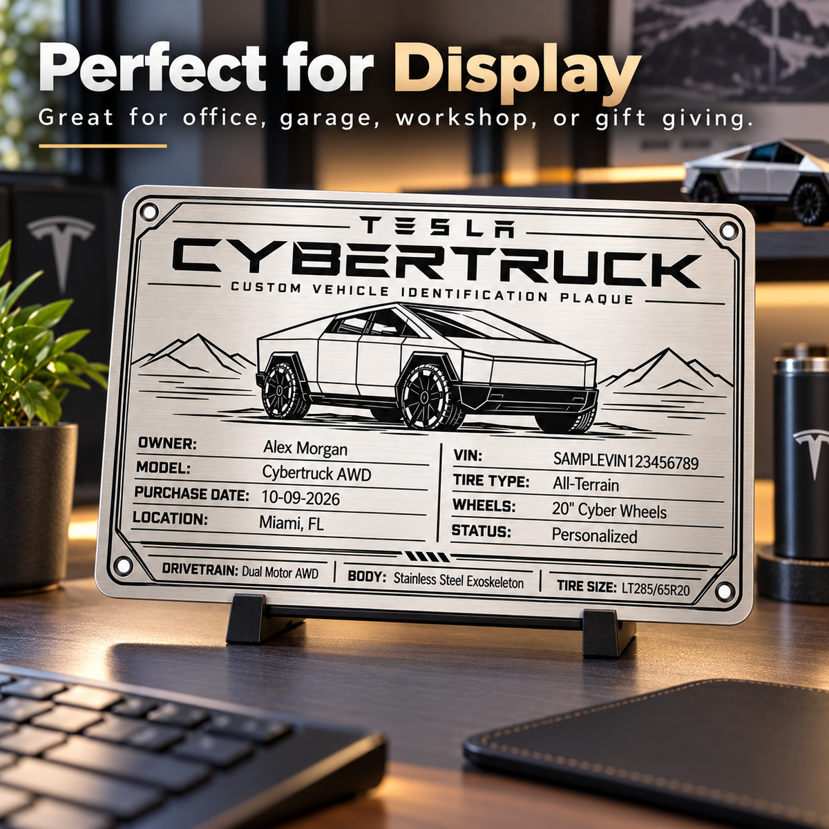 Custom Metal Vehicle ID Plaque - Laser Engraved Stainless Steel