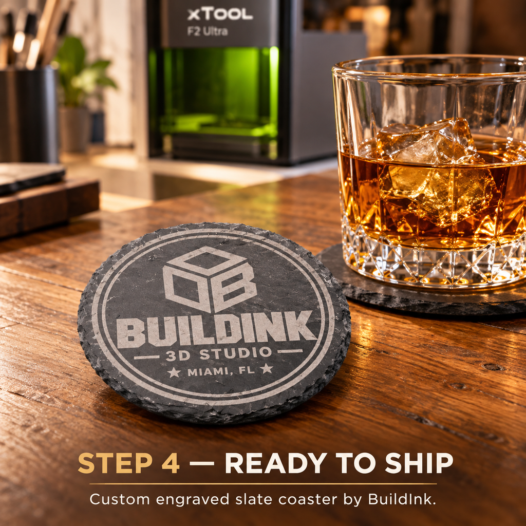Custom Engraved Slate Coasters – Personalized Business Logo, Round or Square