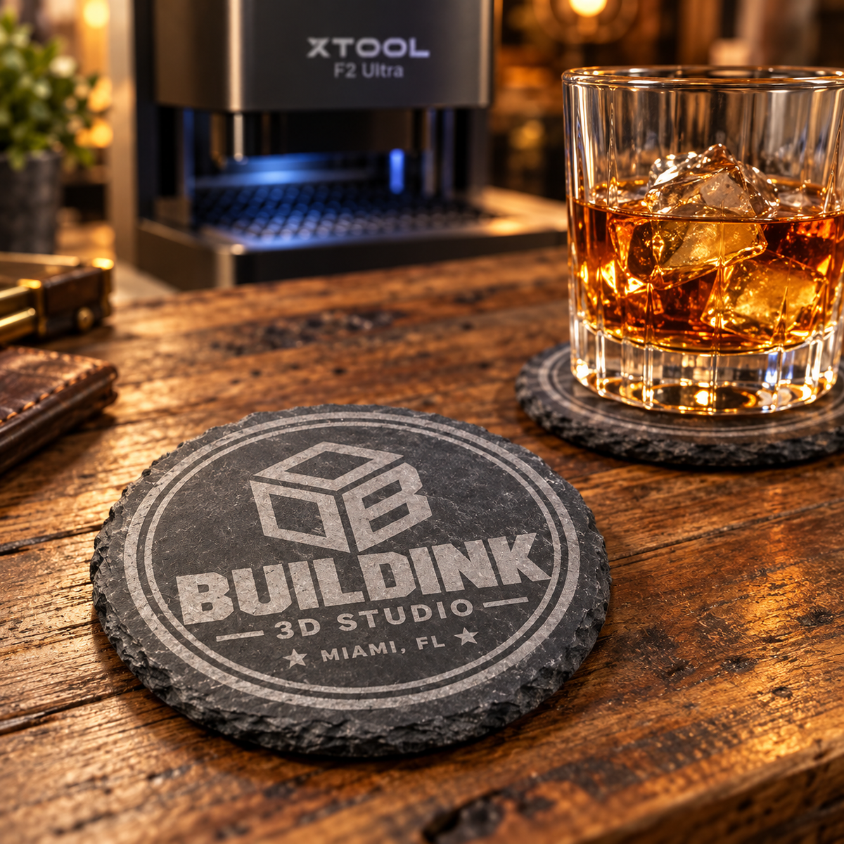 Custom Engraved Slate Coasters – Personalized Business Logo, Round or Square