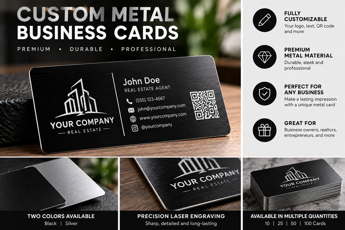 10 Custom Metal Business Cards Personalized Logo QR Code | Laser Engraved Aluminum Business Cards | Custom Business Cards