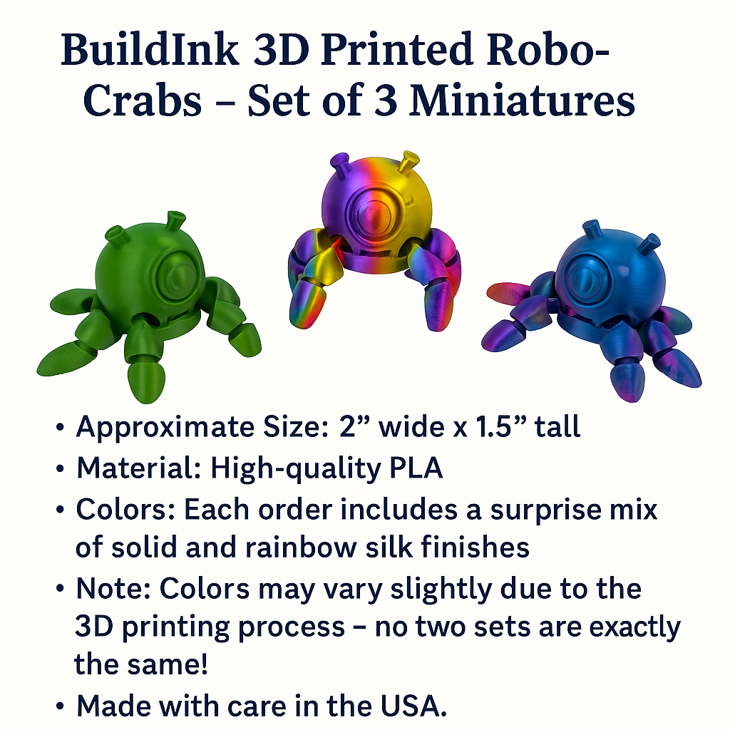 3D Printed Robo-Crab Miniatures – Set of 3 – Random Colors