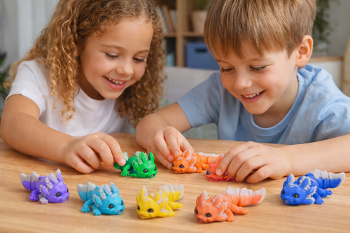 3D Printed Axolotl Figurine – Mini Articulated Desk Decor Set of 9 – Random Colors