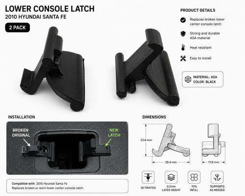 2 Pair Lower Console Latch Repair Clip for 2010 Hyundai Santa Fe ASA Black