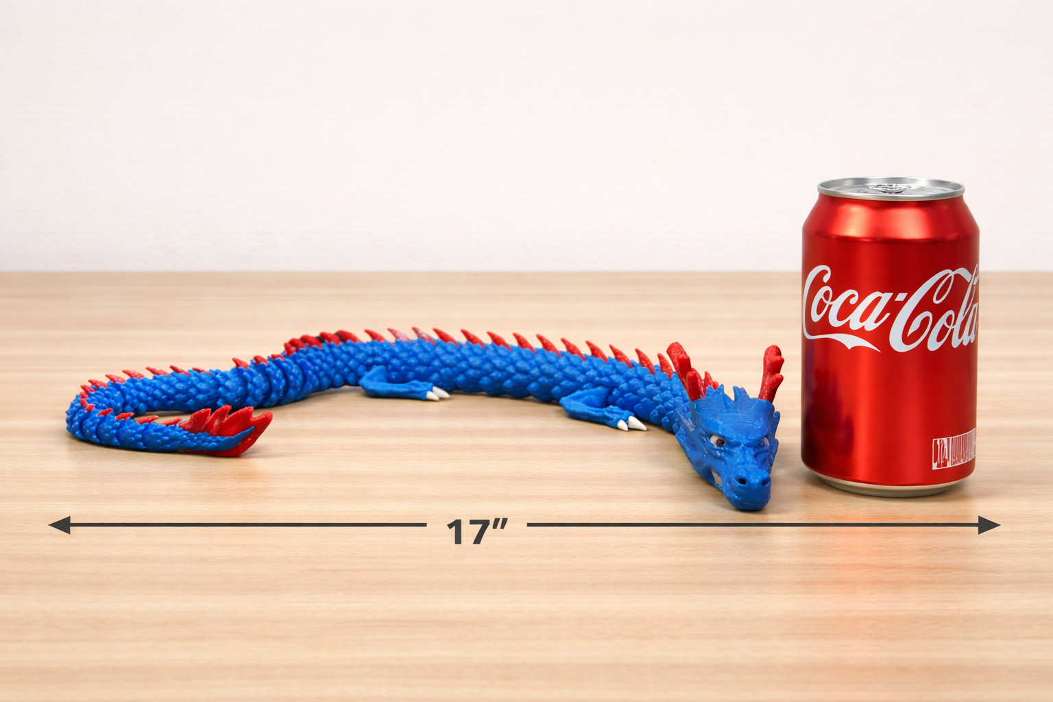 Giant 17 Inch Flexi Dragon - Articulated Sensory Fidget Toy - Blue Body Red Spines