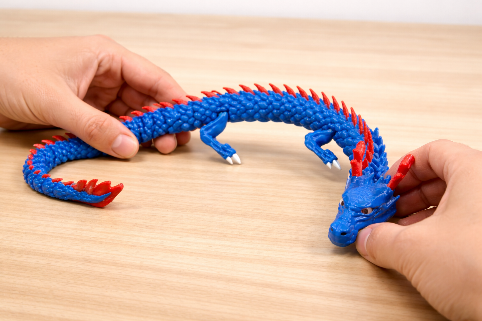 Giant 17 Inch Flexi Dragon - Articulated Sensory Fidget Toy - Blue Body Red Spines