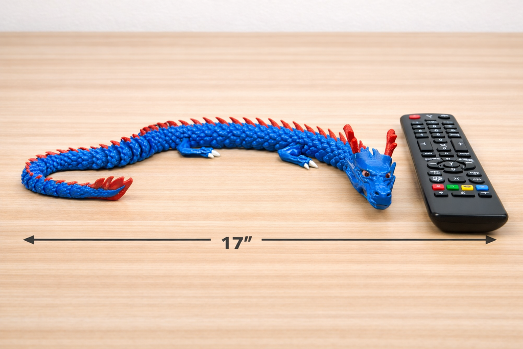 Giant 17 Inch Flexi Dragon - Articulated Sensory Fidget Toy - Blue Body Red Spines