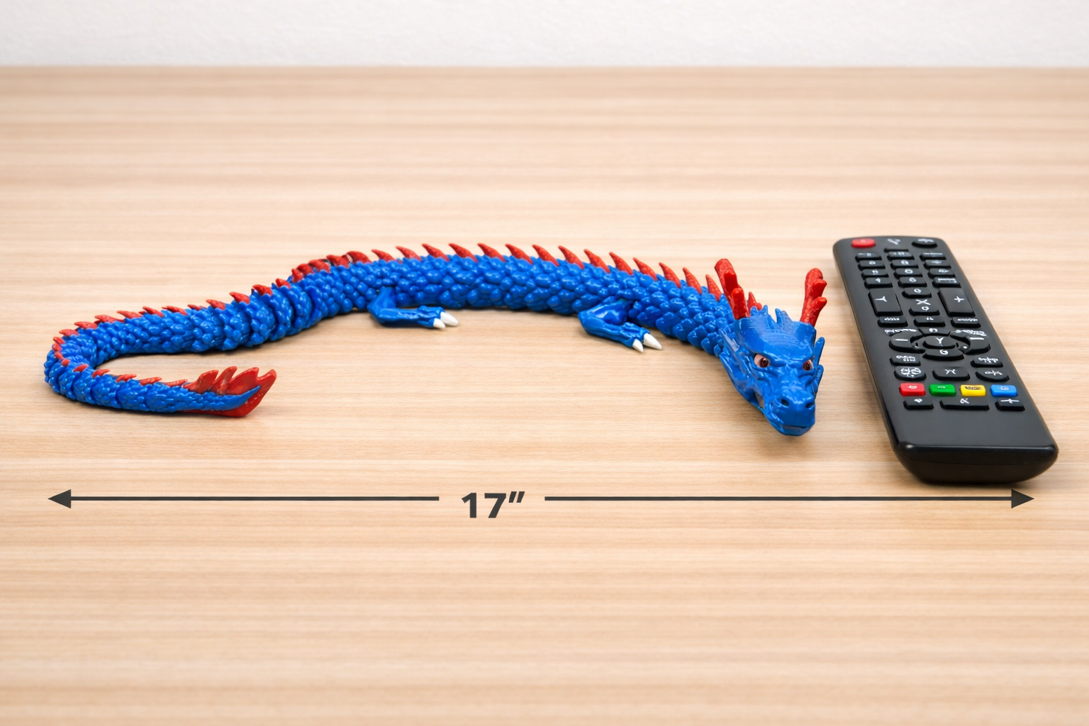 Giant 17 Inch Flexi Dragon - Articulated Sensory Fidget Toy - Blue Body Red Spines