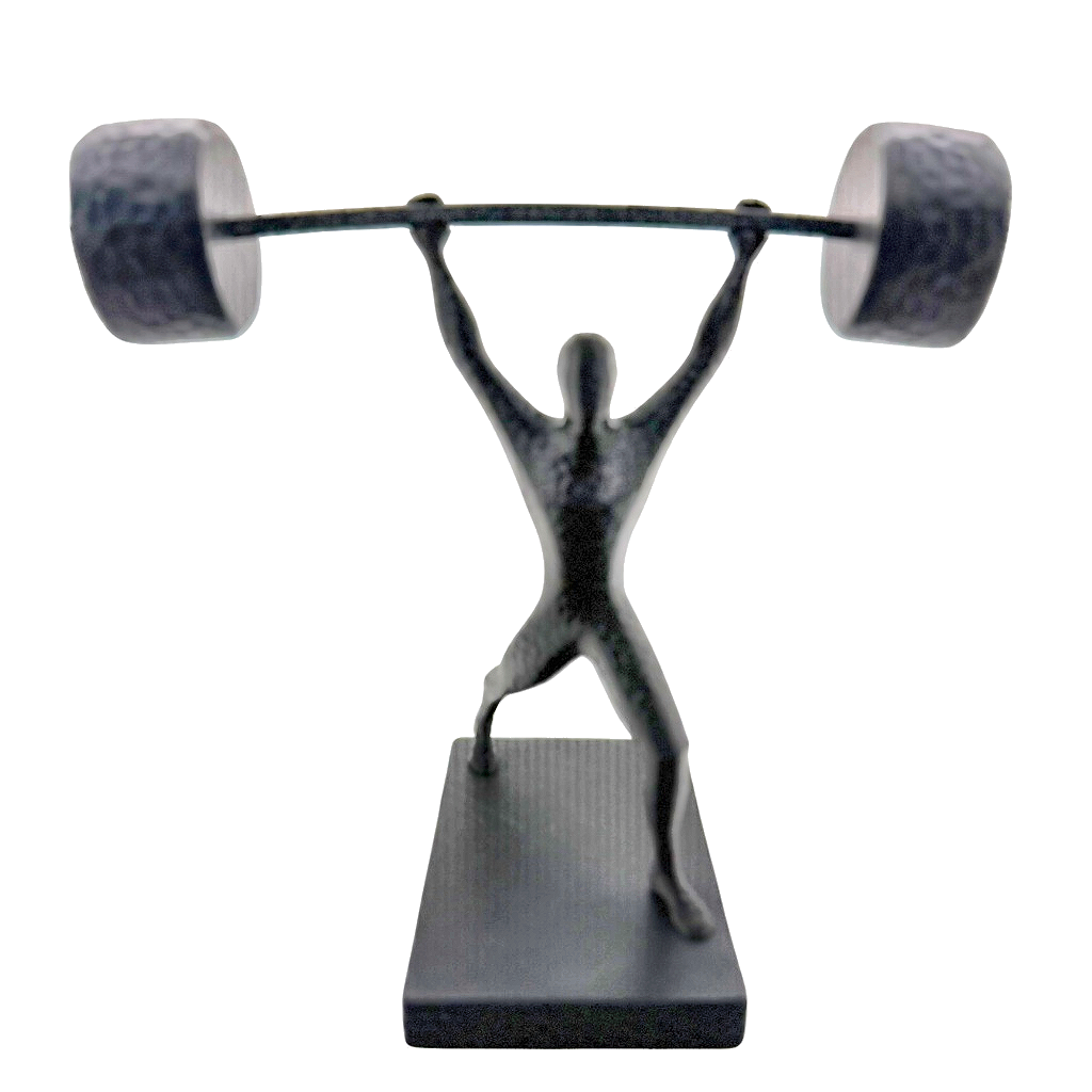 Weightlifter Silhouette Statue Matte Black Barbell Figurine Gym Decor Trophy