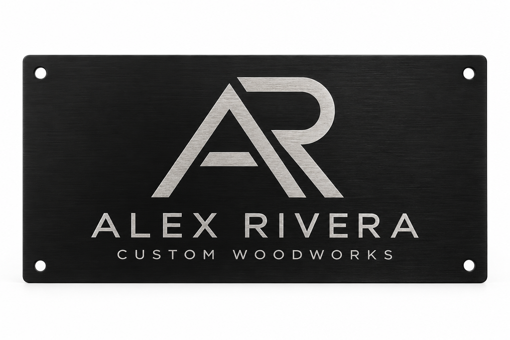 Custom Engraved Aluminum Sign 4x6 – Personalized Business Logo Plaque, Black Metal Name Plate, Office, Garage & Workshop Sign