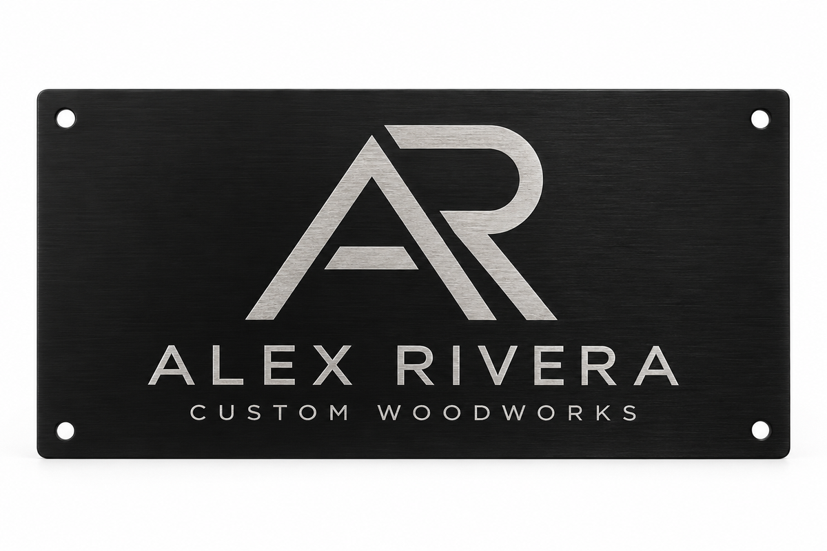 Custom Engraved Aluminum Sign 4x6 – Personalized Business Logo Plaque, Black Metal Name Plate, Office, Garage & Workshop Sign