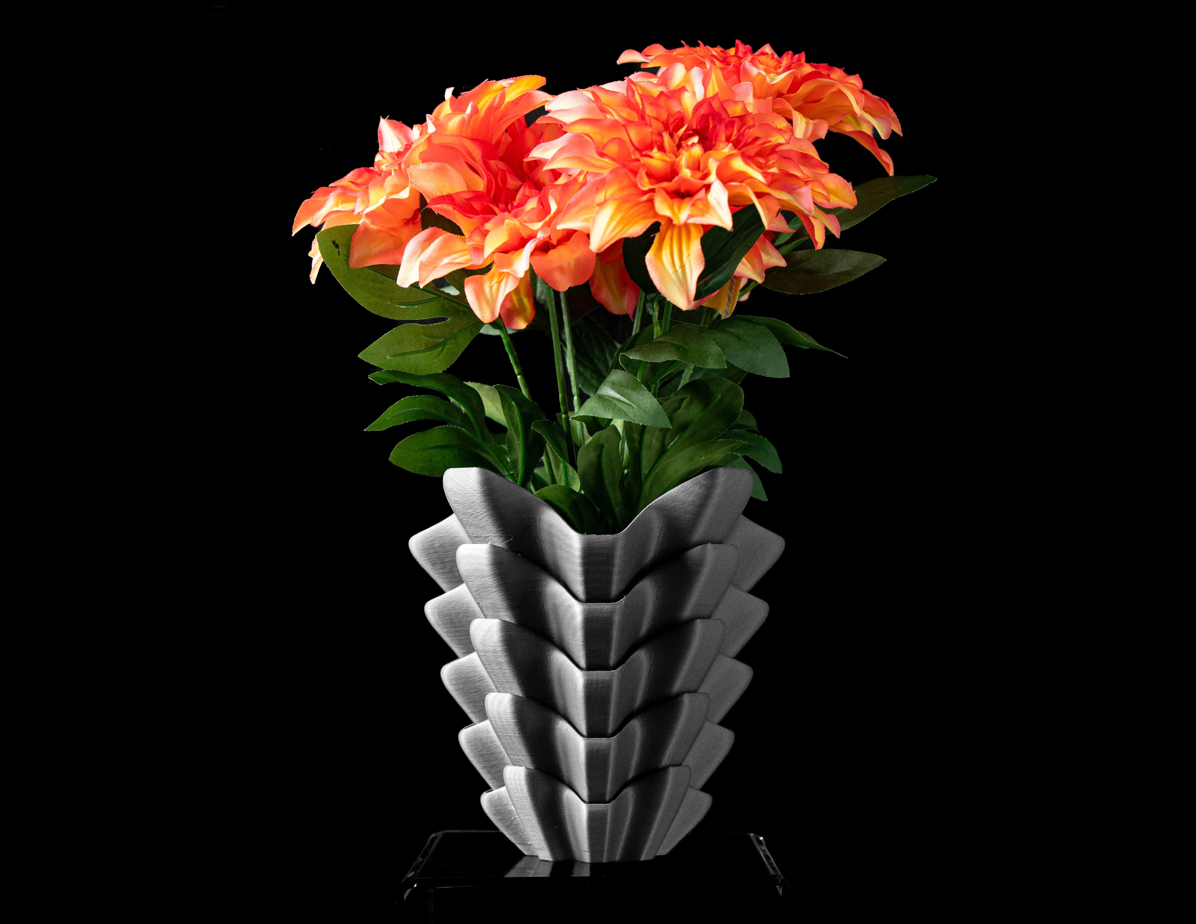 3D Printed Sculptural Vase – Modern Layered Design – Black PLA – 8.39" Tall – Handmade by BuildInk™