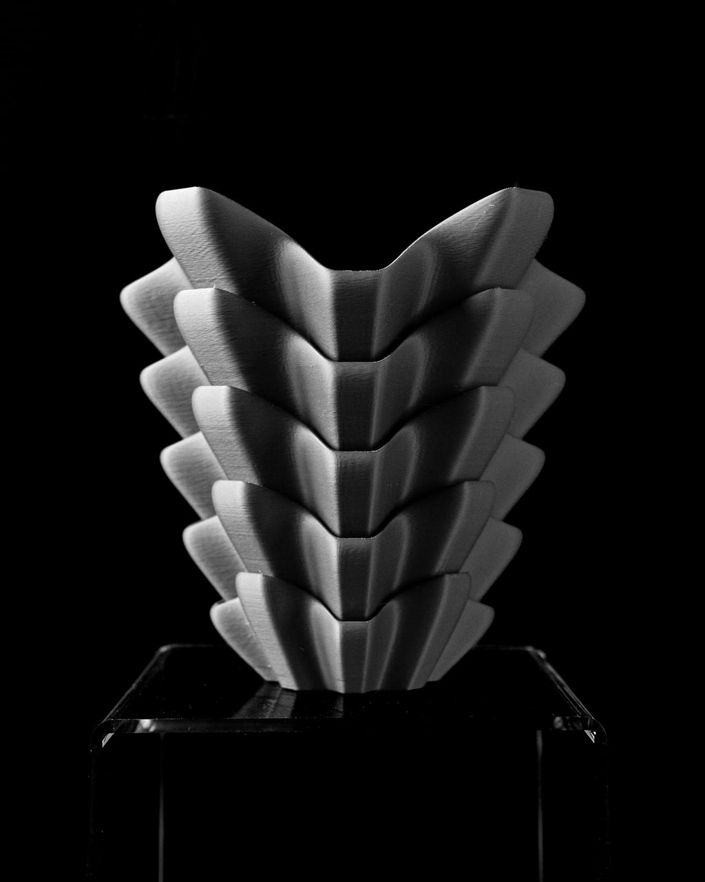 3D Printed Sculptural Vase – Modern Layered Design – Black PLA – 8.39" Tall – Handmade by BuildInk™