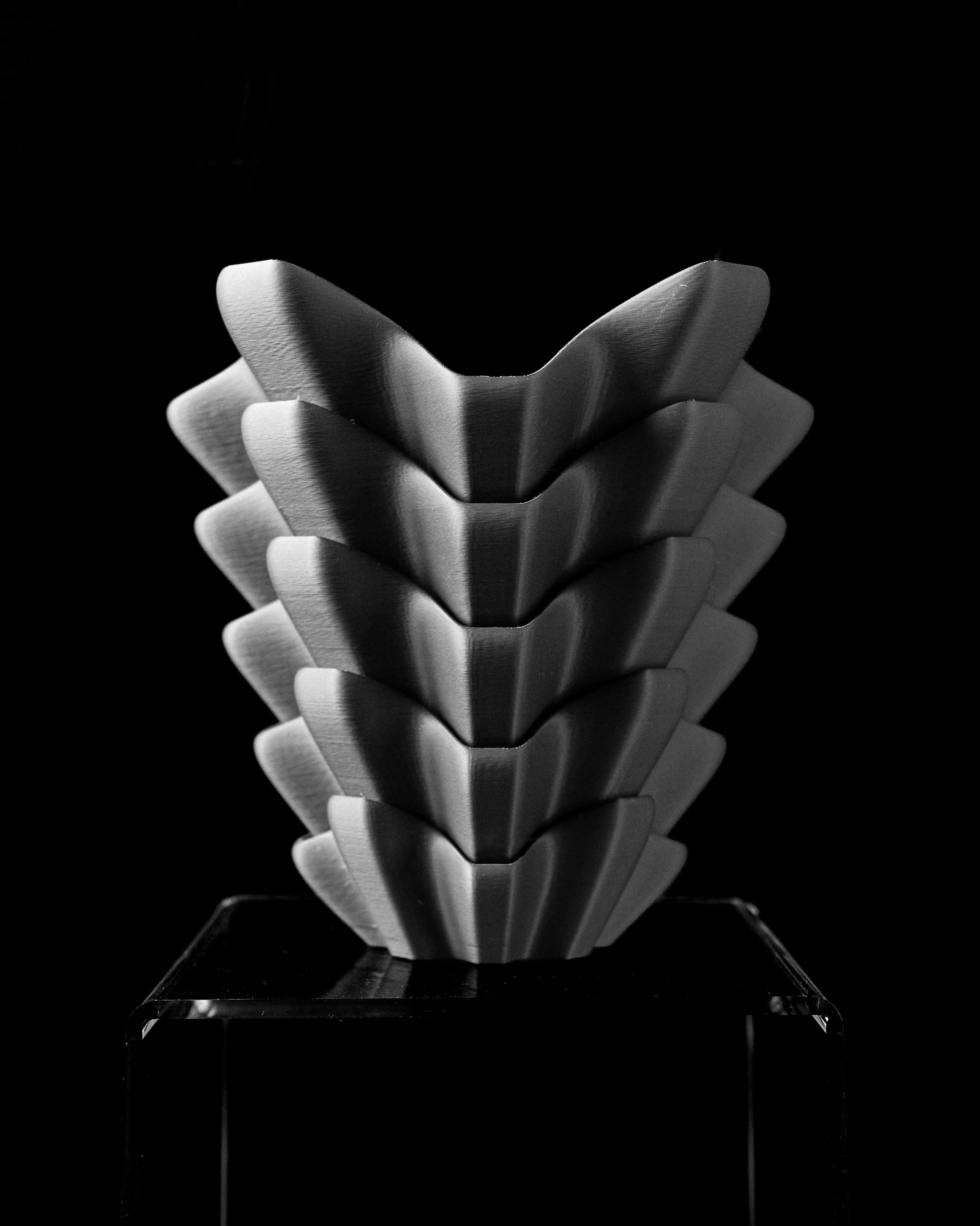 3D Printed Sculptural Vase – Modern Layered Design – Black PLA – 8.39" Tall – Handmade by BuildInk™