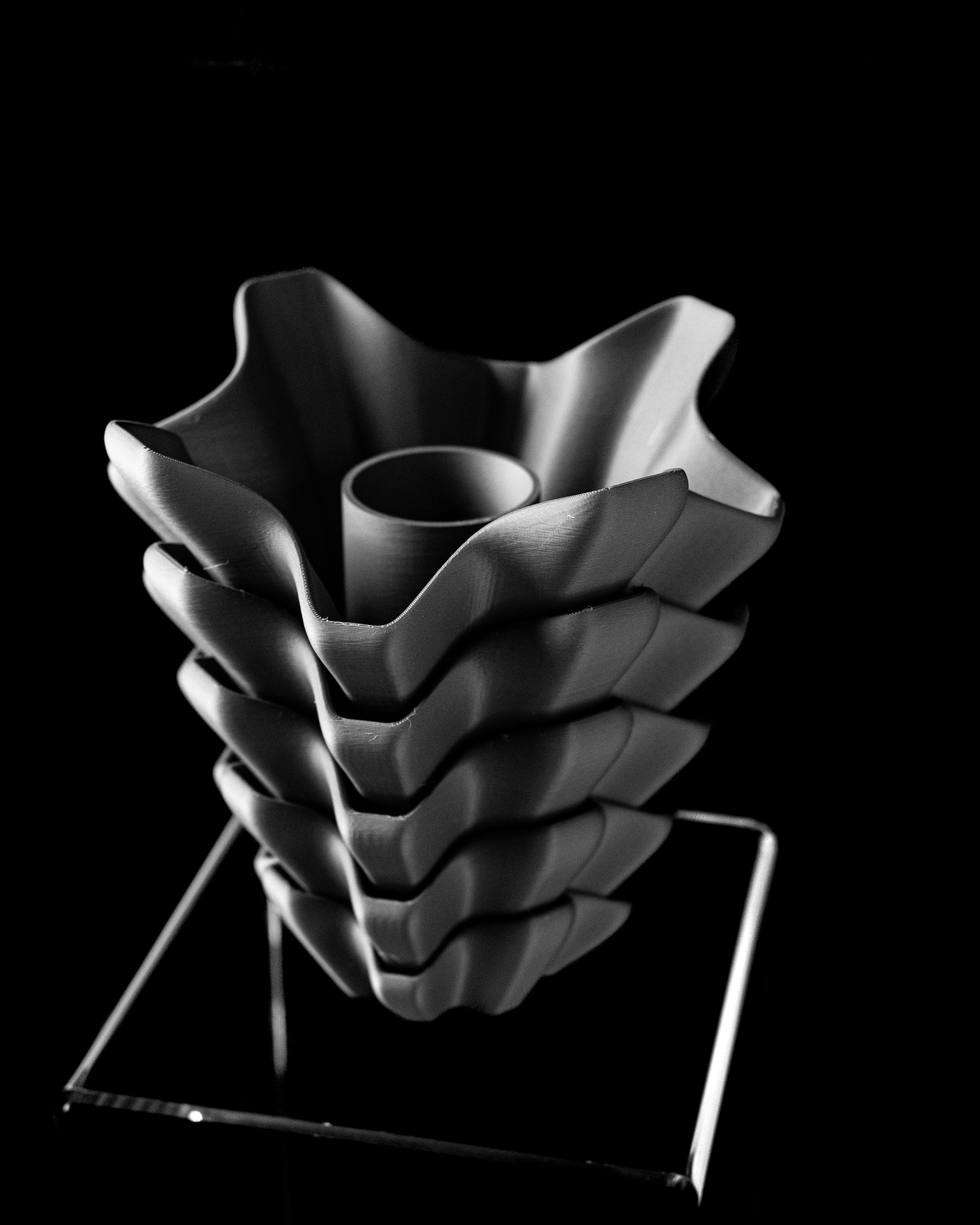 3D Printed Sculptural Vase – Modern Layered Design – Black PLA – 8.39" Tall – Handmade by BuildInk™
