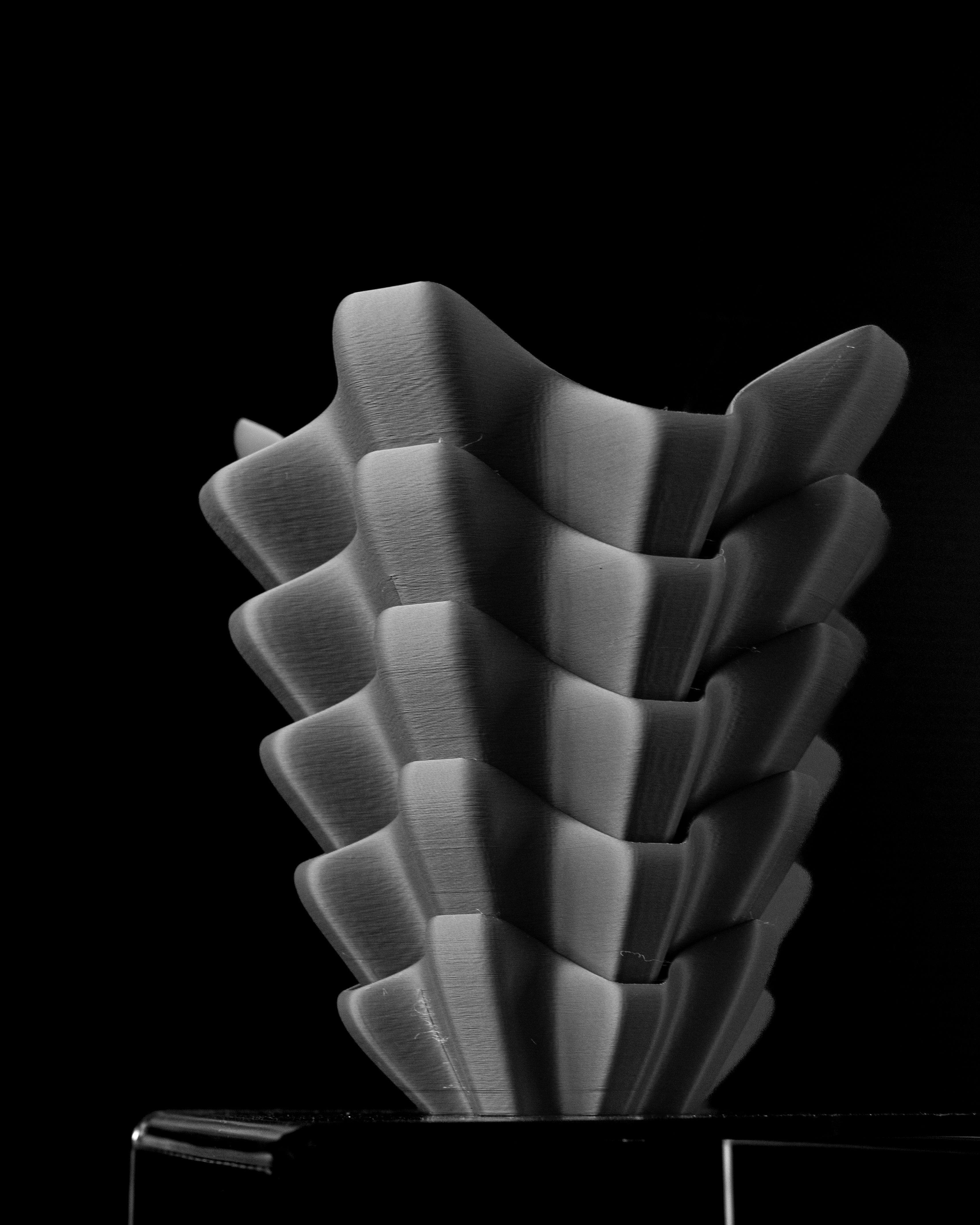 3D Printed Sculptural Vase – Modern Layered Design – Black PLA – 8.39" Tall – Handmade by BuildInk™